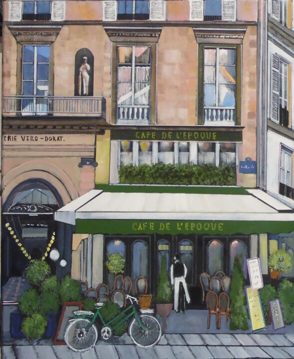 Painting titled "la brasserie" by Jean-Michel Yon, Original Artwork, Oil Mounted on Wood Stretcher frame