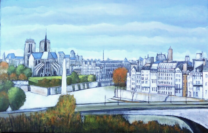 Peinture intitulée "Paris la seine" par Jean-Michel Yon, Œuvre d'art originale, Huile Monté sur Châssis en bois