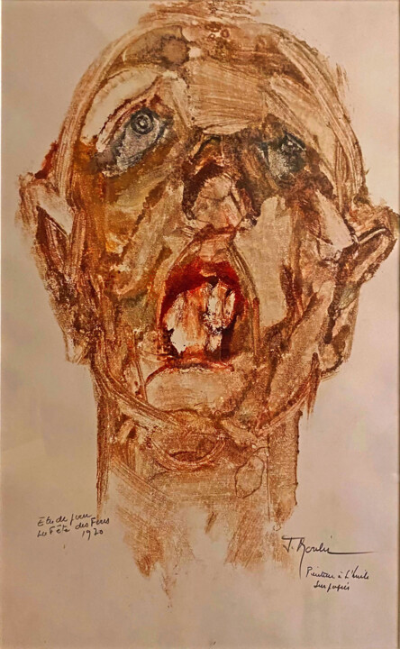 Peinture intitulée ""Fête des pères 1"" par Jean Moulin, Œuvre d'art originale, Huile Monté sur Carton