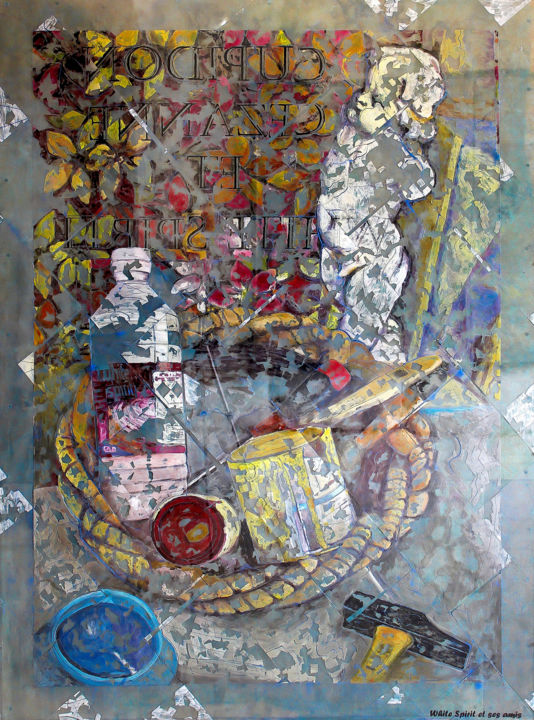 Collages intitulée "White Spirit" par Jean Noel Crepin, Œuvre d'art originale, Collages
