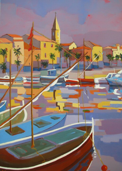 Peinture intitulée "Sanary-sur-mer" par Jean-Noël Le Junter, Œuvre d'art originale, Huile Monté sur Châssis en bois