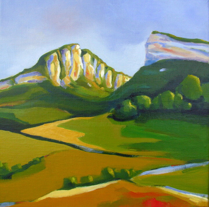 Painting titled "Le Pic Saint-Loup e…" by Jean-Noël Le Junter, Original Artwork, Oil Mounted on Wood Stretcher frame