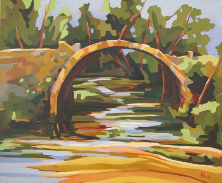Peinture intitulée "Juvignac, le pont r…" par Jean-Noël Le Junter, Œuvre d'art originale, Huile Monté sur Châssis en bois