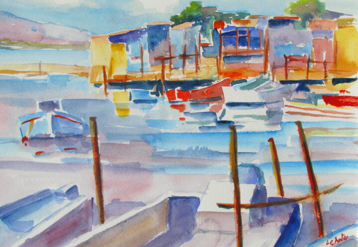 Painting titled "Sète, la Pointe Cou…" by Jean-Noël Le Junter, Original Artwork, Watercolor Mounted on Wood Panel