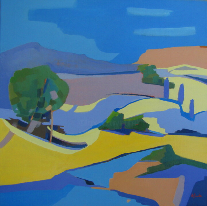 Painting titled "Garrigues du Pic Sa…" by Jean-Noël Le Junter, Original Artwork, Oil Mounted on Wood Stretcher frame