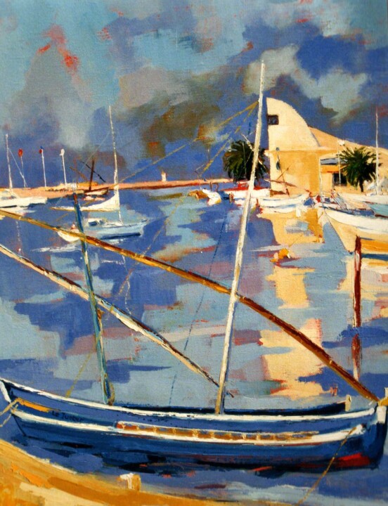 제목이 "Port Camargue, la C…"인 미술작품 Jean-Noël Le Junter로, 원작, 기름 나무 들것 프레임에 장착됨