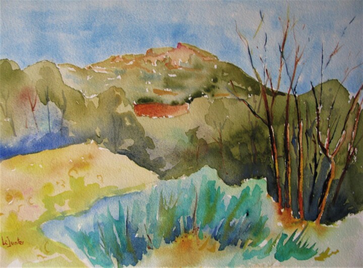 Peinture intitulée "le Pic Saint-Loup v…" par Jean-Noël Le Junter, Œuvre d'art originale, Aquarelle