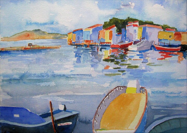 Painting titled "Sète, la Pointe Cou…" by Jean-Noël Le Junter, Original Artwork, Watercolor Mounted on Wood Panel