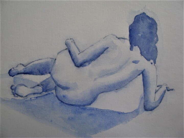 Malerei mit dem Titel "Nu bleu" von Jean-Noël Le Junter, Original-Kunstwerk, Aquarell