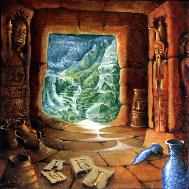 Pittura intitolato "la chambre mystérie…" da Jean-Noël Riou, Opera d'arte originale, Olio