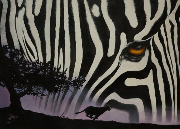 Schilderij getiteld "Le zebre" door Jean Paul Boyer, Origineel Kunstwerk, Olie