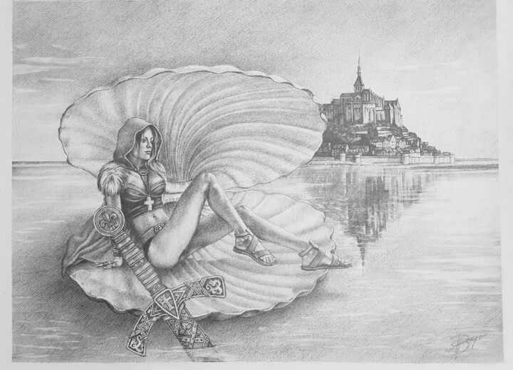 Drawing titled "Le Mont et la femme…" by Jean Paul Boyer, Original Artwork, Pencil