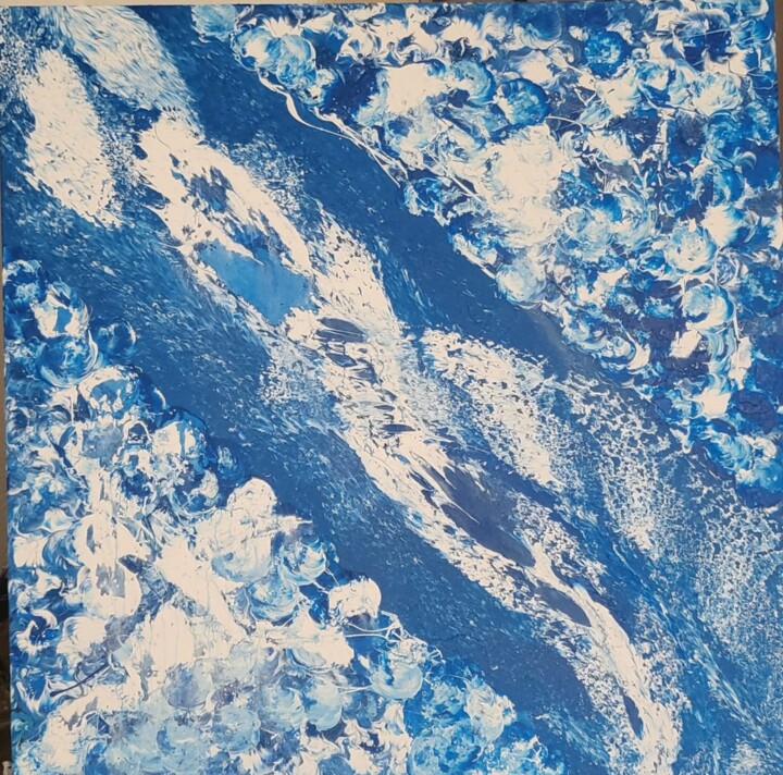 Painting titled "mer bleu" by Jean-Paul Cuberes, Original Artwork, Acrylic Mounted on Wood Stretcher frame