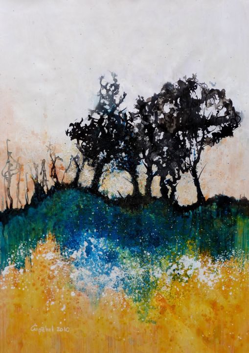 Peinture intitulée "Les Arbres Noirs" par Gipéhel, Œuvre d'art originale, Acrylique