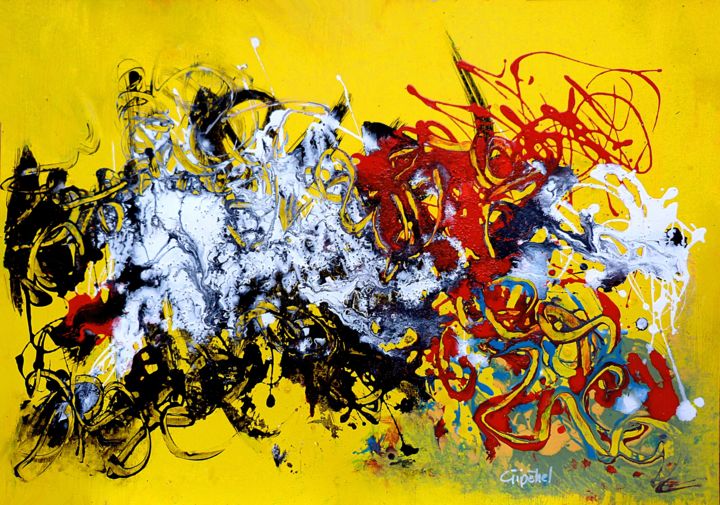 Peinture intitulée "Rire Jaune" par Gipéhel, Œuvre d'art originale, Acrylique