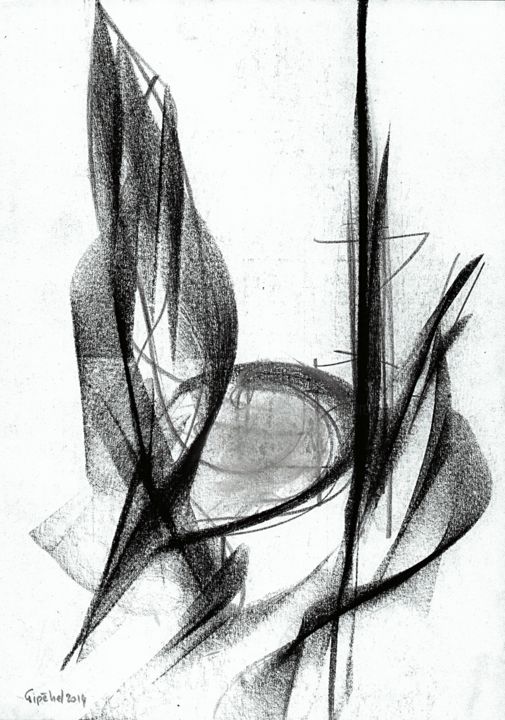 Zeichnungen mit dem Titel "Arpège-10" von Gipéhel, Original-Kunstwerk, Kohle