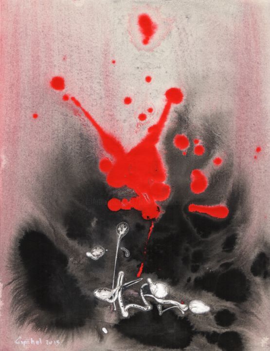 Peinture intitulée "Etude en rouge N° 3" par Gipéhel, Œuvre d'art originale, Autre