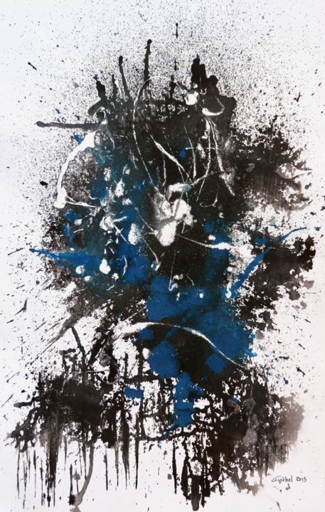 Peinture intitulée "Black and Blue" par Gipéhel, Œuvre d'art originale, Encre