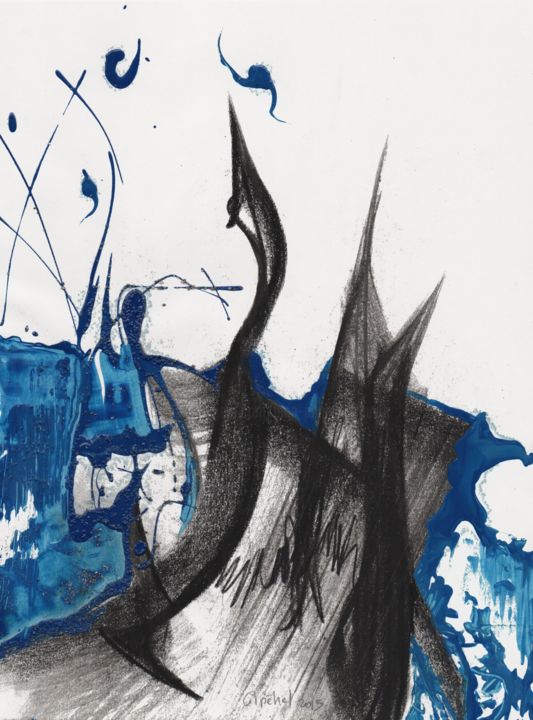 Peinture intitulée "Vague Bleue" par Gipéhel, Œuvre d'art originale, Autre