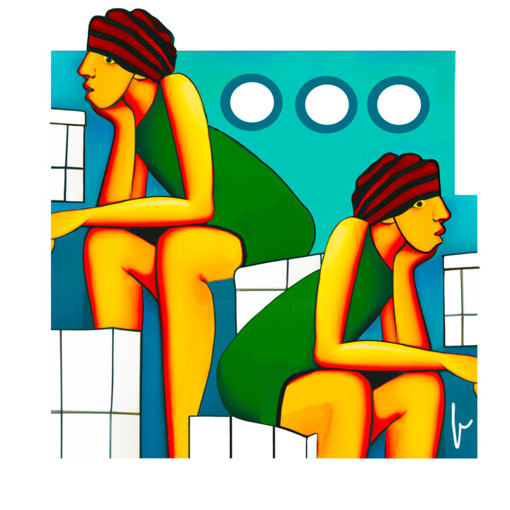 Digital Arts titled "Piscine pour filles" by Jean Paul Pierozzi, Original Artwork, Digital Painting