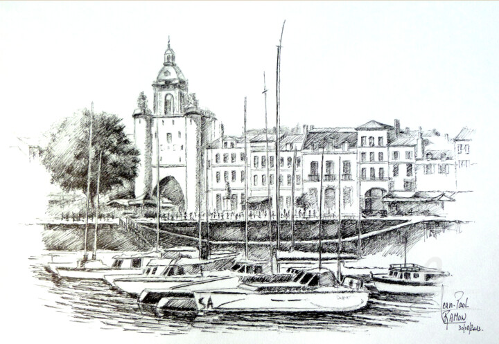 Dessin intitulée "Le Vieux Port de la…" par Jean-Paul Ramon, Œuvre d'art originale, Encre