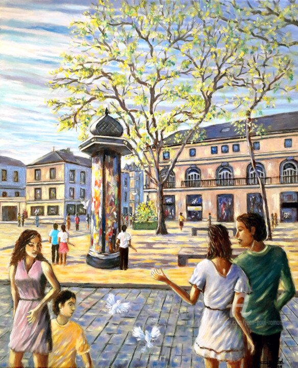 Ζωγραφική με τίτλο "Promenade printaniè…" από Jean-Paul Ramon, Αυθεντικά έργα τέχνης, Λάδι Τοποθετήθηκε στο Ξύλινο φορείο σκ…