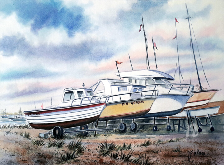 Peinture intitulée "Plaisante flotille" par Jean-Paul Ramon, Œuvre d'art originale, Aquarelle