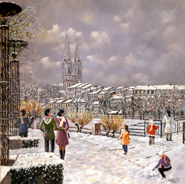 Painting titled "Spectacle hivernal" by Jean-Paul Ramon, Original Artwork, Oil Mounted on Wood Stretcher frame