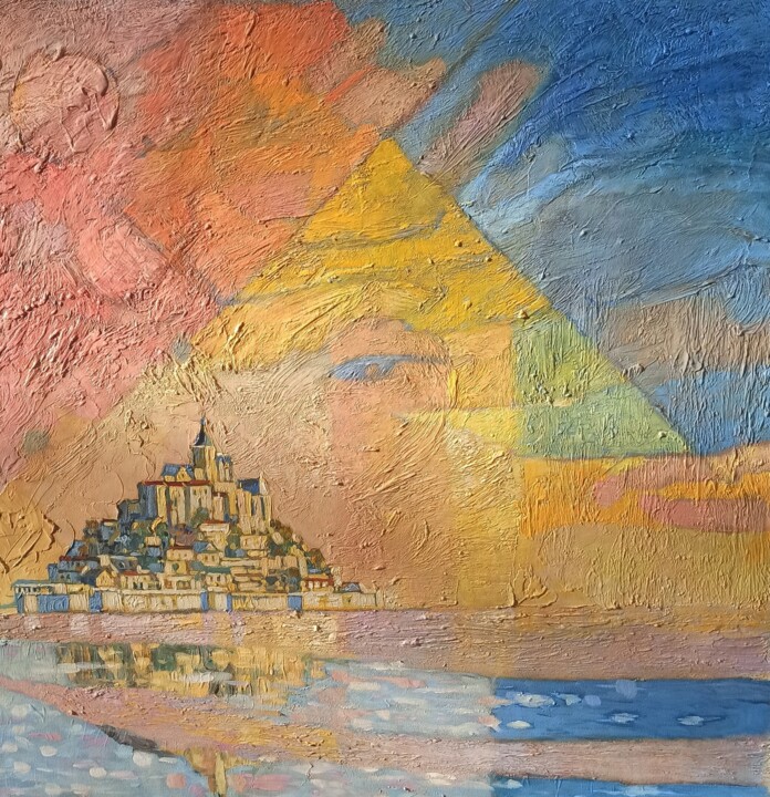 Painting titled "MONT SAINT MICHEL" by Jean Paul Robert, Original Artwork, Acrylic Mounted on Wood Stretcher frame