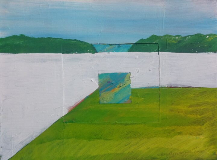 Painting titled "PAYSAGE VERT ET BLE…" by Jean-Paul Vignes, Original Artwork