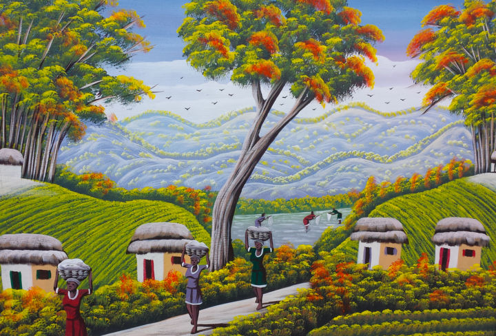 Pintura titulada "Paysage haitienne.j…" por Jean-Philippe Baptiste, Obra de arte original, Tinta