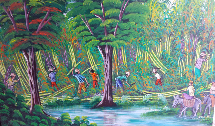 Peinture intitulée "campagne haiti.jpg" par Jean-Philippe Baptiste, Œuvre d'art originale, Encre