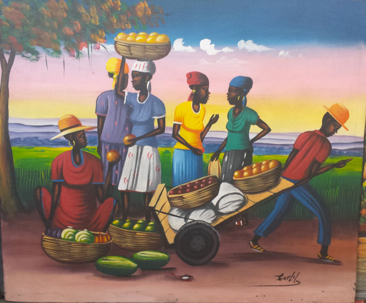 Peinture intitulée "Marché haiti.jpg" par Jean-Philippe Baptiste, Œuvre d'art originale