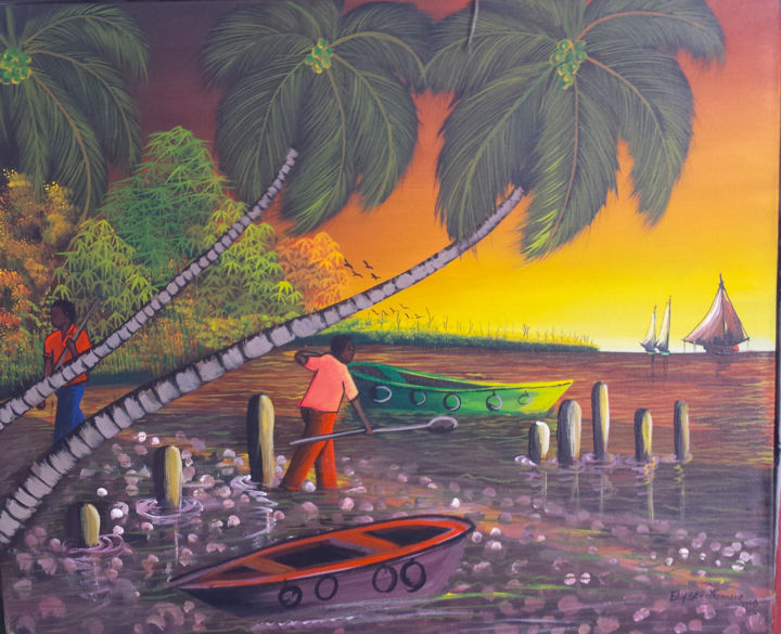 Peinture intitulée "Bord de mer Haiti.j…" par Jean-Philippe Baptiste, Œuvre d'art originale