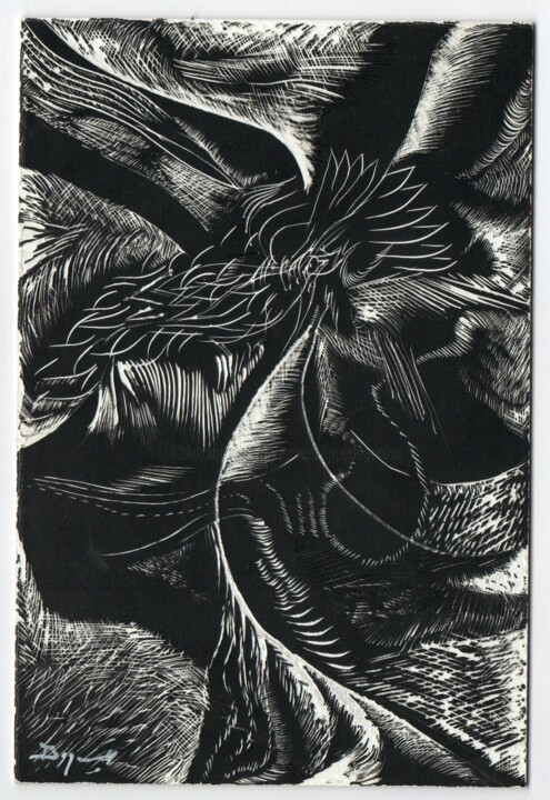 Gravures & estampes intitulée "L'oiseau qui cherch…" par Jean-Philippe Degraeve, Œuvre d'art originale, Gravure