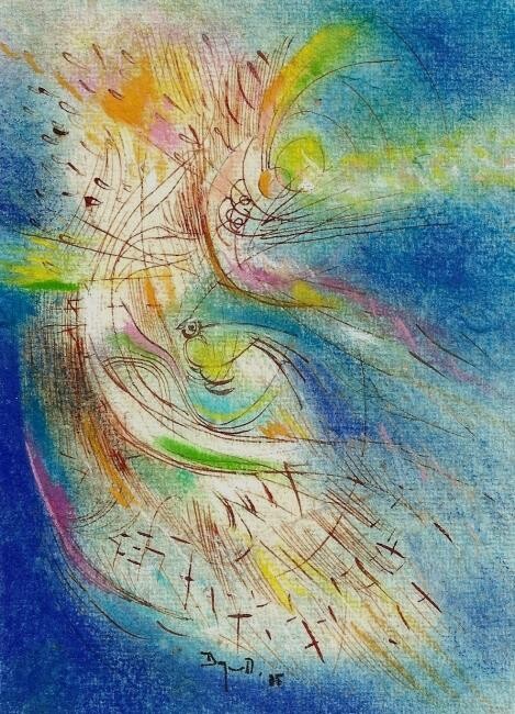 Dessin intitulée "Rêves d'oiseaux 8" par Jean-Philippe Degraeve, Œuvre d'art originale, Pastel