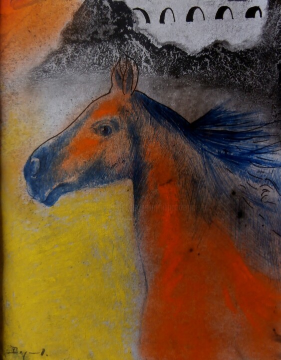 Drawing titled "Equi D" by Jean-Philippe Degraeve, Original Artwork, Pastel
