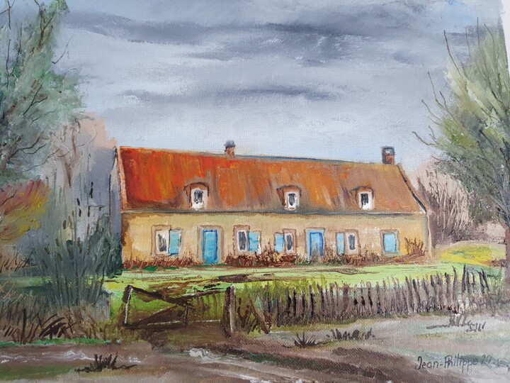 Painting titled "Ferme a Tardinghen" by Jean-Philippe Guffroy, Original Artwork, Oil