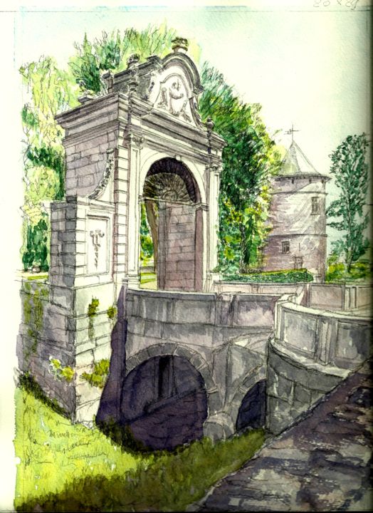 Peinture intitulée "Château de Fontaine…" par Jean-Pierre Adnet, Œuvre d'art originale