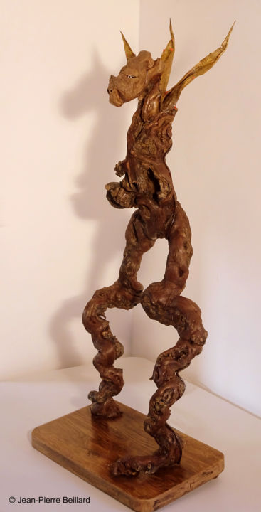 「Reine Écorchée」というタイトルの彫刻 Jean-Pierre Beillardによって, オリジナルのアートワーク, ウッド
