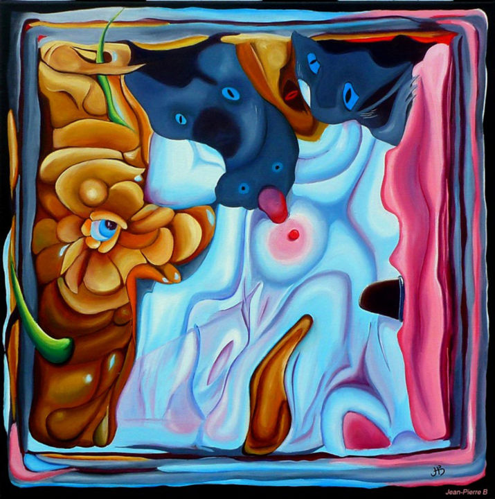 Painting titled "Cerebration - Lady…" by Jean-Pierre Beillard, Original Artwork, Acrylic Mounted on Wood Stretcher frame