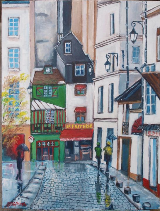 Painting titled "rue-galande-paris.j…" by Jean Pierre Bergoeing, Original Artwork, Acrylic