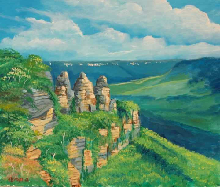 Painting titled "blue-mountains-aust…" by Jean Pierre Bergoeing, Original Artwork, Acrylic