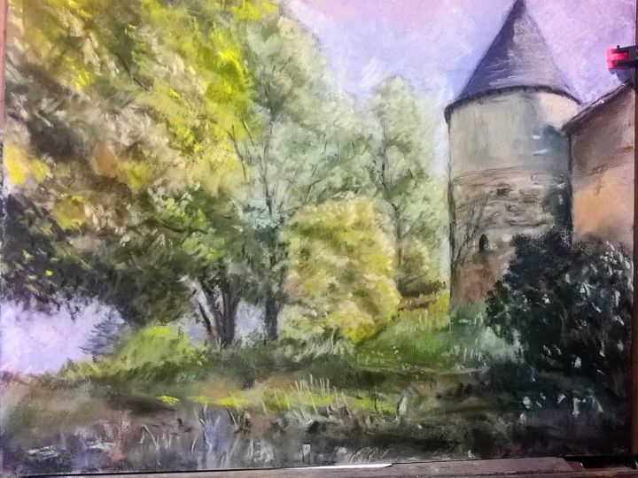 Peinture intitulée "château en Auvergne" par Jean Pierre Bernard, Œuvre d'art originale