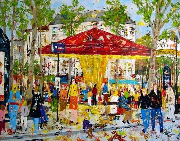 Painting titled "Manège de la Place…" by Jean-Pierre Borderie, Original Artwork, Oil