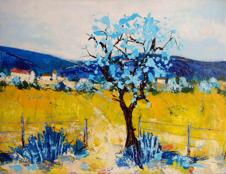 Schilderij getiteld "l-arbre-bleu" door Jean-Pierre Borderie, Origineel Kunstwerk, Acryl