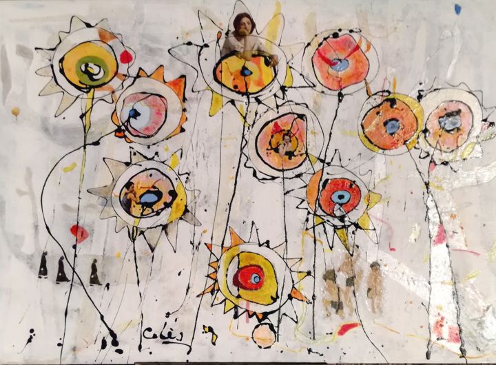 Painting titled "Paloma" by Jean-Pierre Cales, Original Artwork, Stained glass painting
