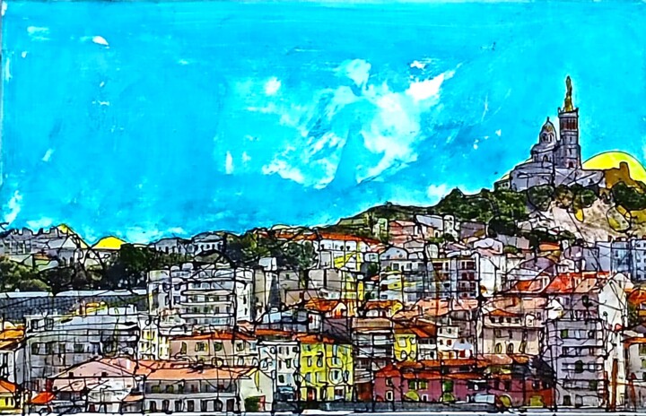 Painting titled "Marseille" by Jean-Pierre Cales, Original Artwork, Acrylic Mounted on Aluminium