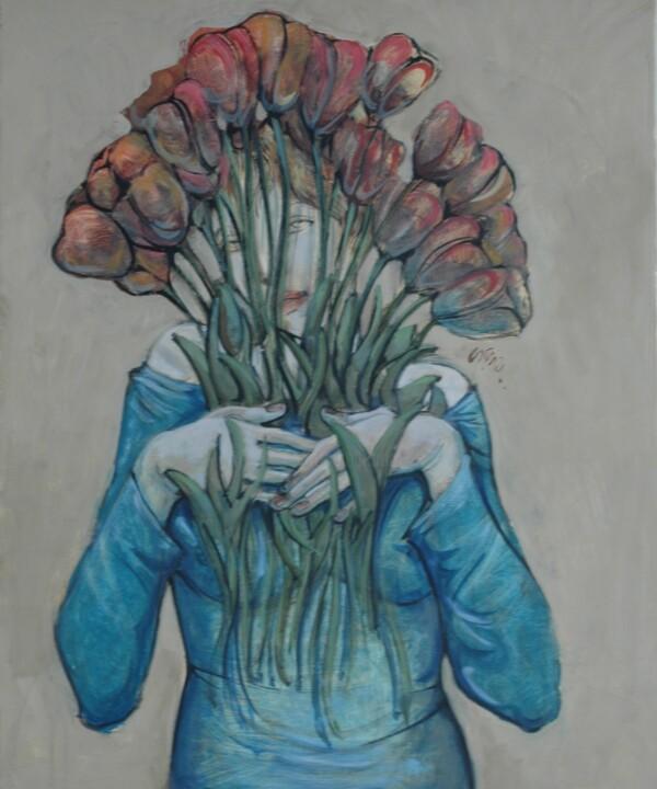 Peinture intitulée "Femme tulipe" par Jean-Pierre Ceytaire, Œuvre d'art originale, Huile