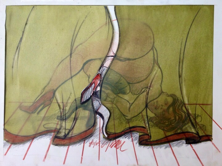 Dessin intitulée "Seul l'escarpin sor…" par Jean-Pierre Ceytaire, Œuvre d'art originale, Crayon